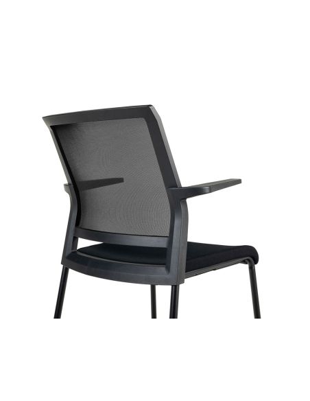 Silla Rocada Confidente Brazos Fijos Estructura Metalica Asiento Tela Ignifuga Negro Respaldo Malla