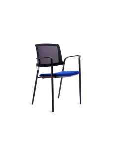 Silla Rocada Confidente Brazos Fijos Estructura Metalica Asiento Tela Ignifuga Azul Respaldo Malla