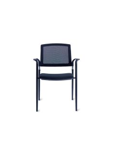 Silla Rocada Confidente Brazos Fijos Estructura Metalica Asiento Tela Ignifuga Azul Respaldo Malla 2