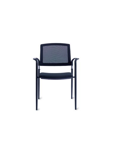 Silla Rocada Confidente Brazos Fijos Estructura Metalica Asiento Tela Ignifuga Azul Respaldo Malla
