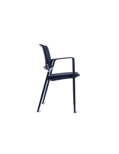Silla Rocada Confidente Brazos Fijos Estructura Metalica Asiento Tela Ignifuga Azul Respaldo Malla
