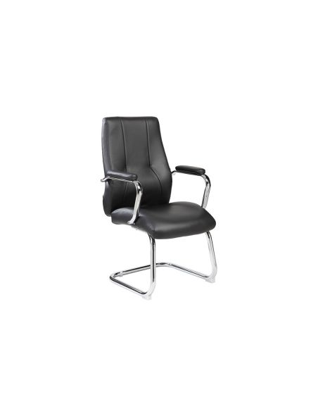 Silla Rocada Confidente Brazos Fijos Estructura Cromada Asiento Y Respaldo Tapizado Similpiel Negro