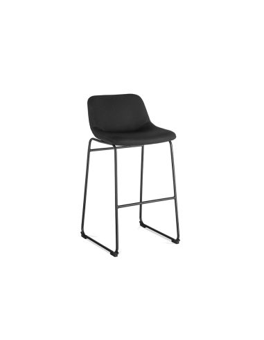 Taburete Alto Rocada Con Asiento Y Respaldo Bajo Tapizado Tela Ignifuga Base Metalica Acero Color Negro