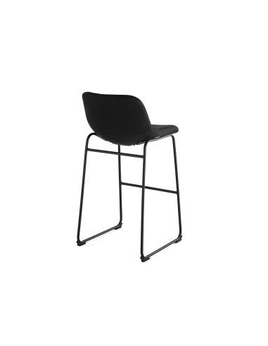 Taburete Alto Rocada Con Asiento Y Respaldo Bajo Tapizado Tela Ignifuga Base Metalica Acero Color Negro