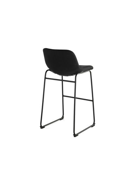 Taburete Alto Rocada Con Asiento Y Respaldo Bajo Tapizado Tela Ignifuga Base Metalica Acero Color Negro