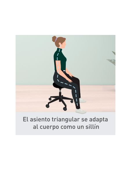 Taburete Leitz Ergo Con Asiento Triangular 5 Ruedas Giratorias Regulable En Altura Hasta 59 Cm Negro