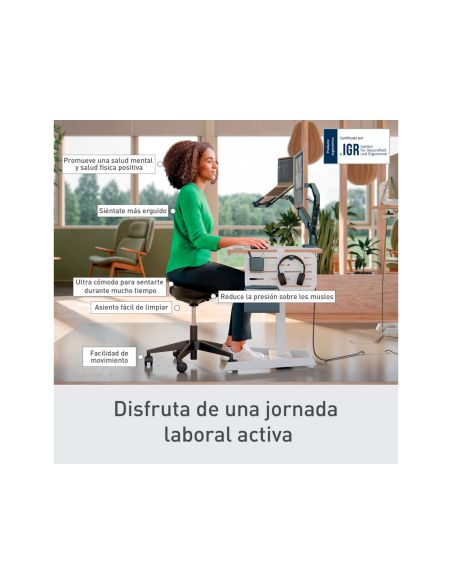 Taburete Leitz Ergo Con Asiento Triangular 5 Ruedas Giratorias Regulable En Altura Hasta 59 Cm Negro