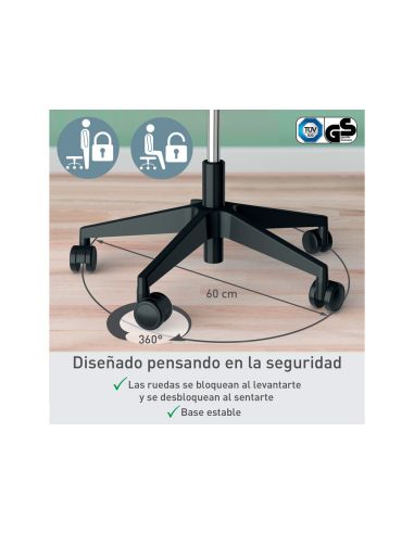 Taburete Leitz Ergo Con Asiento Triangular 5 Ruedas Giratorias Regulable En Altura Hasta 59 Cm Negro