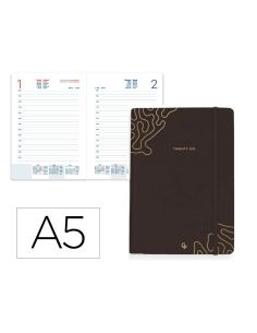 Agenda Encuadernada Liderpapel Efira A5 2026 Dia Pagina Negro Papel 70 Gr Fsc