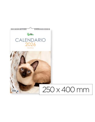 Calendario Espiral Pared Liderpapel Imagenes Gatos 2026 Para Escribir 25X40 Cm Papel 157 Gr