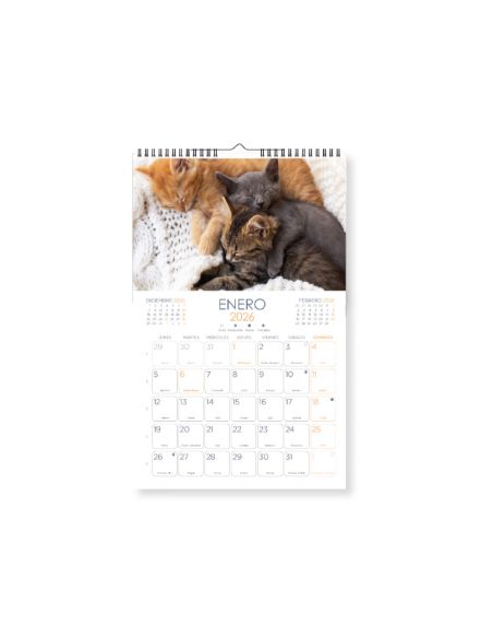 Calendario Espiral Pared Liderpapel Imagenes Gatos 2026 Para Escribir 25X40 Cm Papel 157 Gr