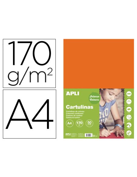 Cartulina Apli Din A4 170G/M2 Naranja Paquete De 50 Hojas