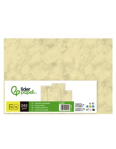 Cartulina Marmoleada Liderpapel Din A4 240Gr Crema Claro Paquete De 100 Hojas