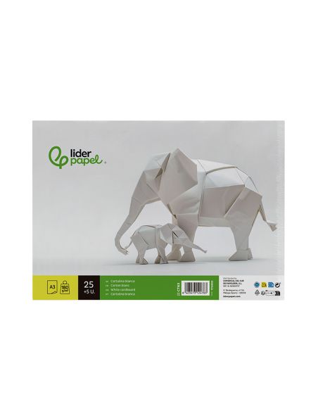 Cartulina Liderpapel A3 180G/M2 Blanco Paquete De 25+5 Hojas En Carpeta Dossier Transparente Con Cierre