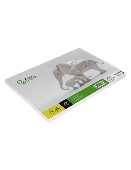 Cartulina Liderpapel A3 180G/M2 Blanco Paquete De 25+5 Hojas En Carpeta Dossier Transparente Con Cierre