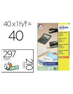 Etiqueta Adhesiva Avery Blanca Brillante Laser 210X297 Mm Caja De 40 Unidades