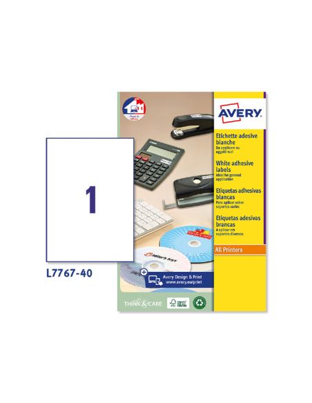 Etiqueta Adhesiva Avery Blanca Brillante Laser 210X297 Mm Caja De 40 Unidades