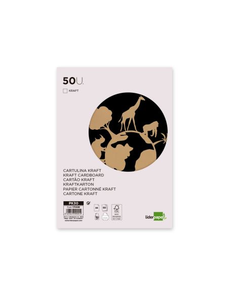 Cartulina Kraft Liderpapel A4 180G/M2 Paquete De 50 Hojas