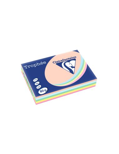 Papel Color Trophee A4 80Gr 5 Colores Surtidos Pastel Paquete De 500 Hojas (100 Hojas X Color)