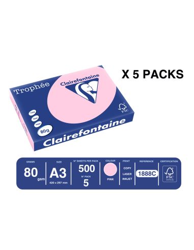 Papel Color Trophee A3 80Gr Rosa Pastel Paquete De 500 Hojas
