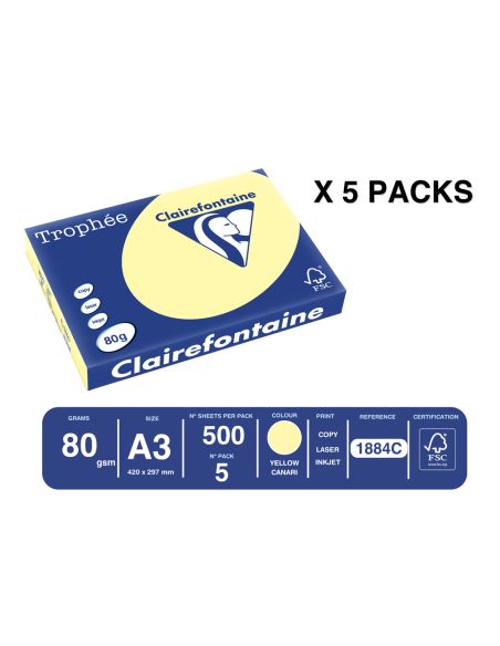 Papel Color Trophee A3 80Gr Canario Pastel Paquete De 500 Hojas