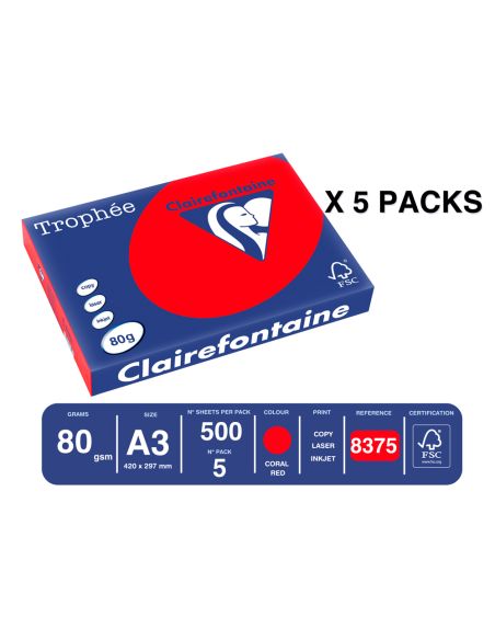 Papel Color Trophee A3 80Gr Rojo Coral Paquete De 500 Hojas