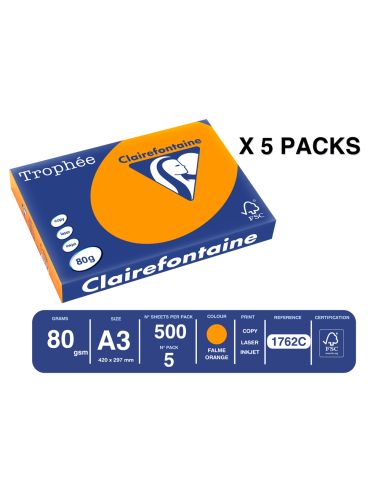 Papel Color Trophee A3 80Gr Naranja Intenso Paquete De 500 Hojas