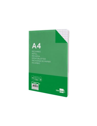 Recambio Liderpapel A4 100 Hojas 60Gr Cuadro 8Mm Con Margen 4 Taladros