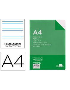 Recambio Liderpapel A4 100 Hojas 60Gr Pauta 5ª 2.5Mm Con Margen 4 Taladros