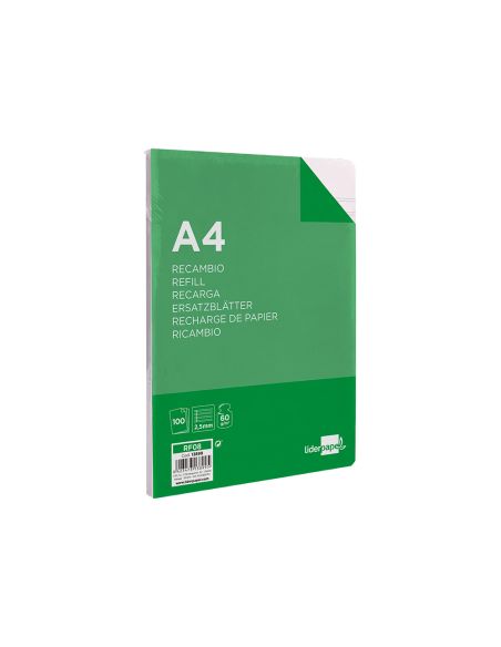Recambio Liderpapel A4 100 Hojas 60Gr Pauta 5ª 2.5Mm Con Margen 4 Taladros