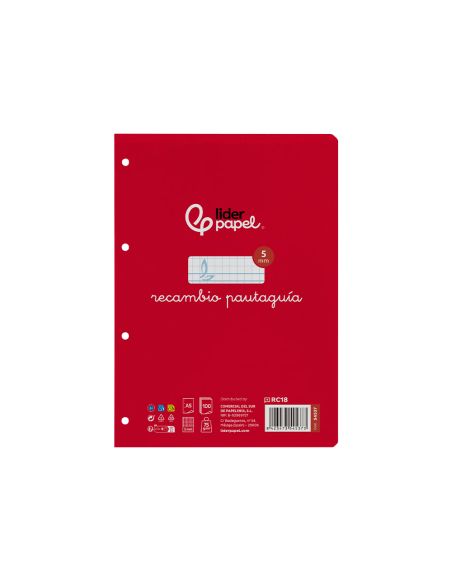 Recambio Liderpapel Cuarto Pautaguia 100 Hojas 75Gr Cuadriculado Pautado 5 Mm Con Margen 6 Taladros