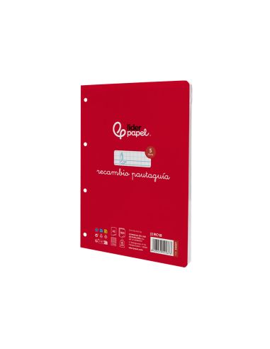 Recambio Liderpapel Cuarto Pautaguia 100 Hojas 75Gr Cuadriculado Pautado 5 Mm Con Margen 6 Taladros