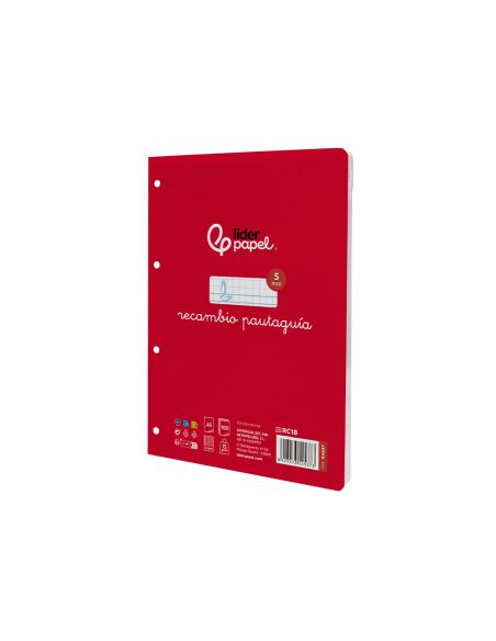 Recambio Liderpapel Cuarto Pautaguia 100 Hojas 75Gr Cuadriculado Pautado 5 Mm Con Margen 6 Taladros