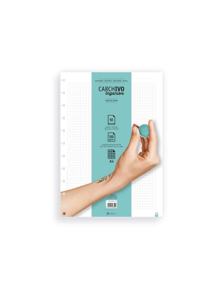Recambio Cuaderno Carchivo Ingeniox A4 50 Hojas Cuadricula