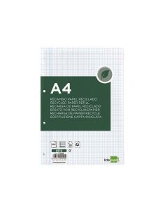 Recambio Liderpapel A4 100 Hojas Papel Reciclado 100% 80Gr Cuadro 4Mm Con Margen 4 Taladros 2