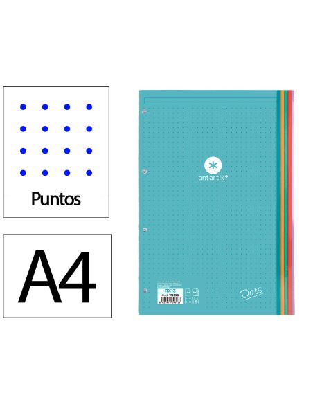 Recambio Antartik A4 100 Hojas 90Gr Puntos Dots 4 Taladros Bandas De 5 Colores