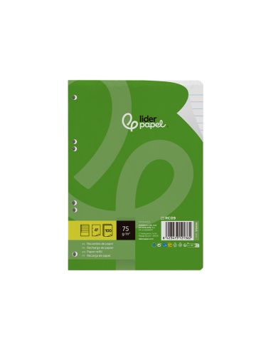 Recambio Liderpapel Din A5 100 Hojas 75 Gr Horizontal Con Margen 6 Taladros