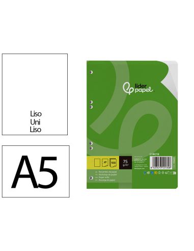 Recambio Liderpapel Din A5 100 Hojas 75 Gr Liso Sin Margen 6 Taladros