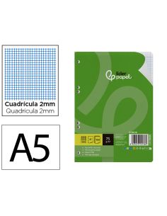 Recambio Liderpapel Din A5 100 Hojas 75 Gr Milimetrado Sin Margen 6 Taladros