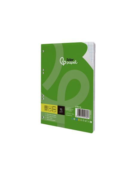 Recambio Liderpapel Din A5 100 Hojas 75 Gr Milimetrado Sin Margen 6 Taladros