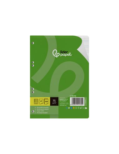 Recambio Liderpapel Din A5 100 Hojas 75 Gr Pauta 4 3.5Mm Con Margen 6 Taladros