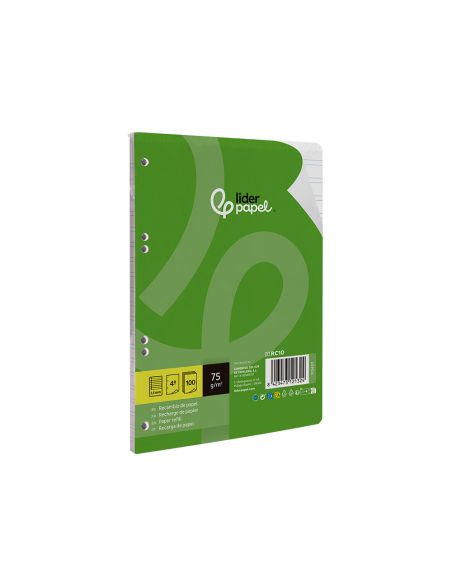 Recambio Liderpapel Din A5 100 Hojas 75 Gr Pauta 4 3.5Mm Con Margen 6 Taladros