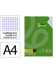 Recambio Liderpapel Din A4 100 Hojas 75 Gr Cuadro 3 Mm Con Margen 4 Taladros