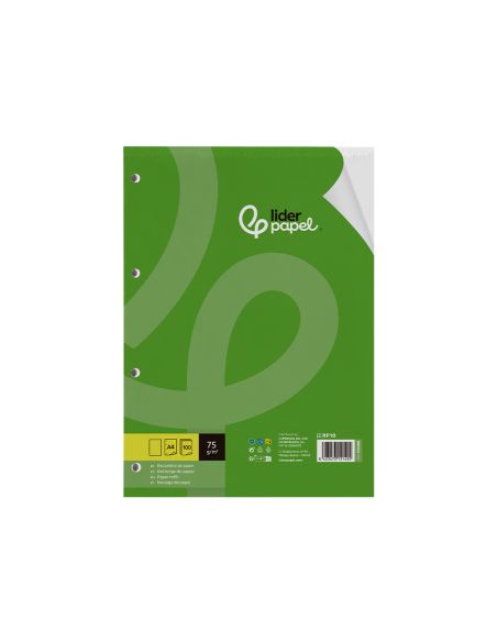 Recambio Liderpapel A4 100 Hojas 75Gr Liso Sin Margen 4 Taladros