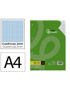 Recambio Liderpapel A4 100 Hojas 75Gr Milimetrado 2 Mm Sin Margen 4 Taladros