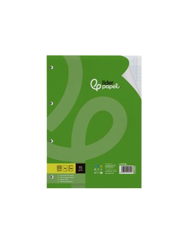 Recambio Liderpapel A4 100 Hojas 75Gr Milimetrado 2 Mm Sin Margen 4 Taladros