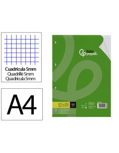 Recambio Liderpapel A4 100 Hojas 100Gr Cuadro 5Mm Con Margen 4 Taladros