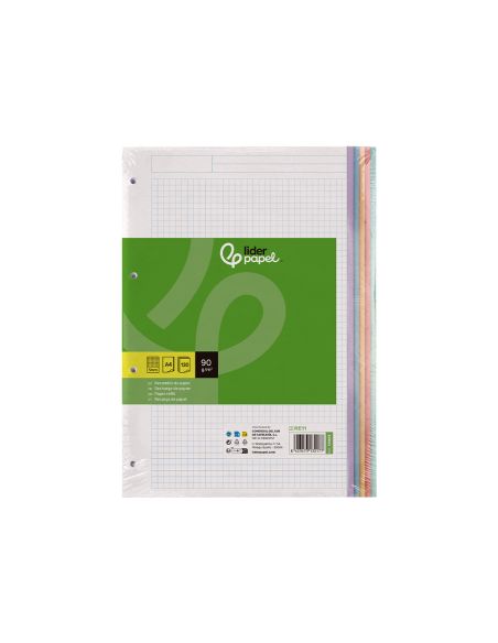 Recambio Liderpapel A4 120 Hojas 90Gr Cuadro 5 Mm 4 Taladros Bandas De 5 Colores Pasteles