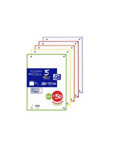 Recambio Oxford Din A4 200+50 Hojas Gratis Cuadro 5 Mm 4 Taladros Con Banda 5 Colores Vivos