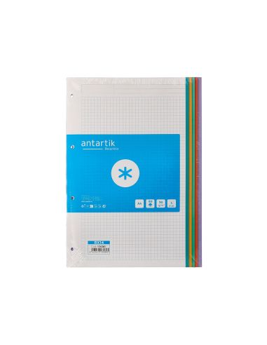 Recambio Antartik A4 80 Hojas 90Gr Cuadro 5 Mm 4 Taladros Bandas De 5 Colores Pasteles